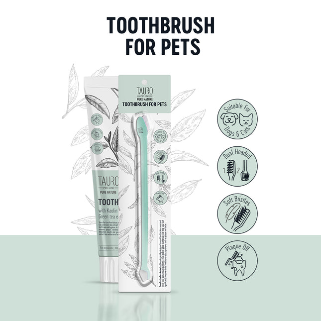 TAURO PRO LINE – Pure Nature | Zahnbürste für Hunde & Katzen – doppelseitig, ergonomisch & sanft