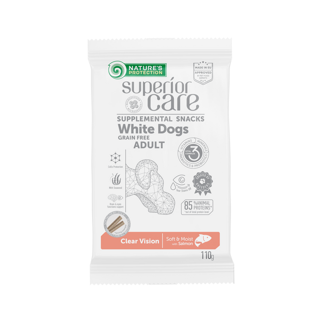 Nature's Protection, Superior Care - Grain-Free Snack with Salmon - Adult Dogs, All Breeds, White Coat, For Clear Vision - 110 g