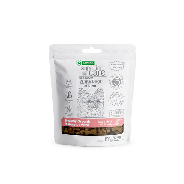 Nature's Protection, Superior Care - Grain-Free Snack with Insects - Junior Dogs, All Breeds, White Coat, for Healthy Growth & Development - 150 g