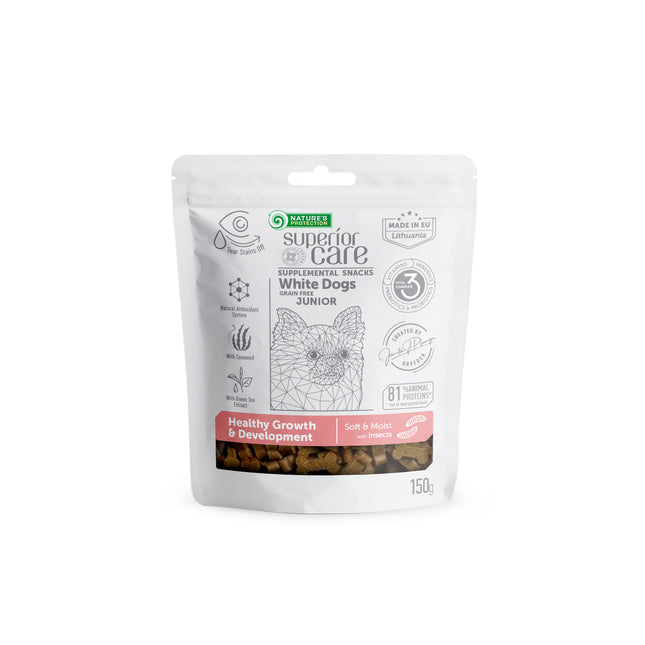 Nature's Protection, Superior Care - Grain-Free Snack with Insects - Junior Dogs, All Breeds, White Coat, for Healthy Growth & Development - 150 g