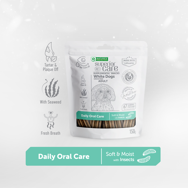 Nature's Protection, Superior Care - Grain-Free Snack with Insects - Adult Dogs, All Breeds, White Coat, for Daily Dental Care - 150 g