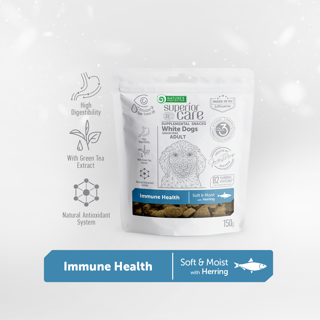 Nature's Protection, Superior Care - Grain-Free Snack with Herring - Adult Dogs, All Breeds, White Coat, Immune Support - 150 g