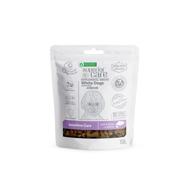 Nature's Protection, Superior Care - Grain-Free Snack with Salmon - Junior Dogs, All Breeds, White Coat, Supports Cognition & Vision - 150 g