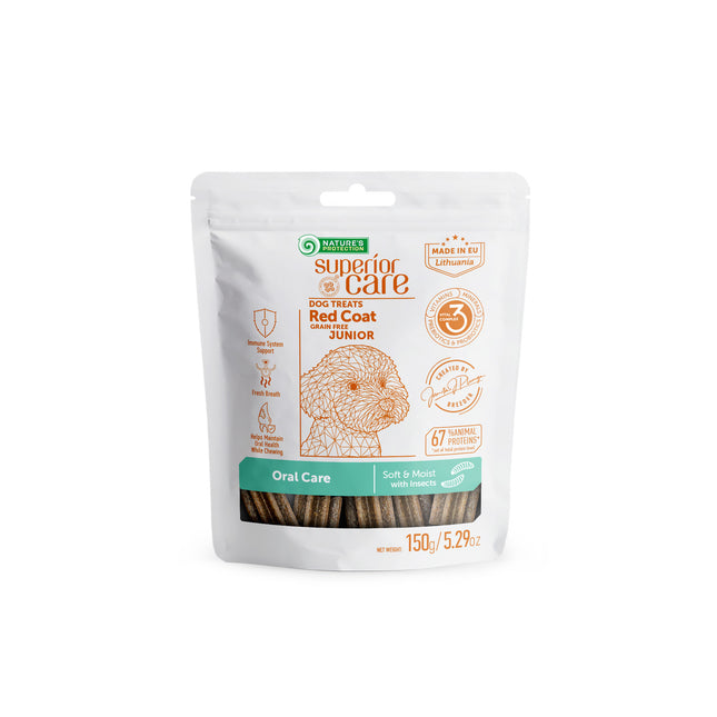 Nature's Protection, Superior Care - Grain-Free Snack with Insects - Junior Dogs, All Breeds, Red Coat, for Gum & Dental Care - 150 g