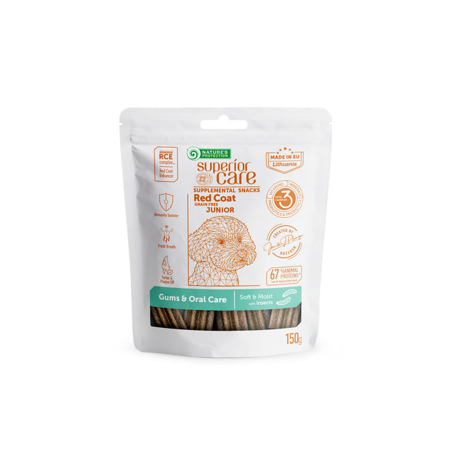 Nature's Protection, Superior Care - Grain-Free Snack with Insects - Junior Dogs, All Breeds, Red Coat, for Gum & Dental Care - 150 g