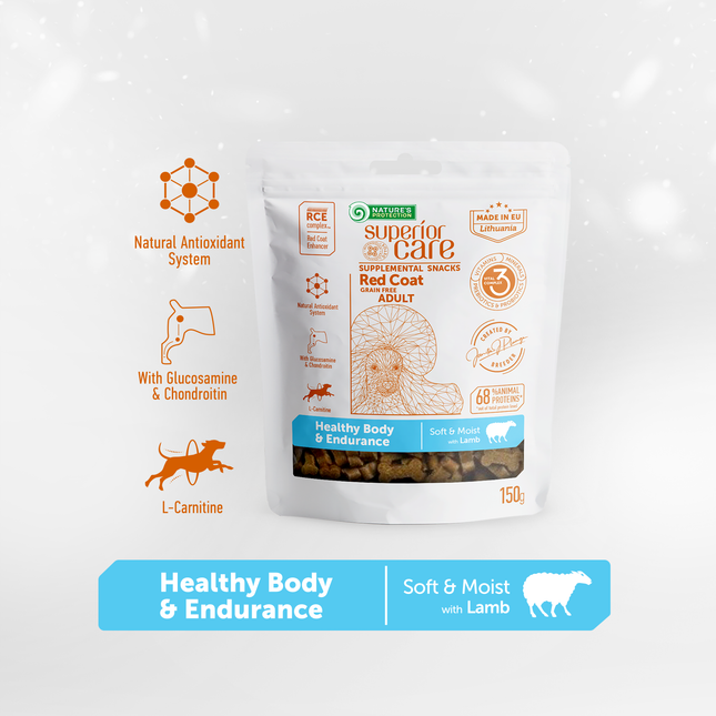 Nature's Protection, Superior Care - Grain-Free Snack with Lamb - Adult Dogs, All Breeds, Red Coat, for Healthy Body & Stamina - 150 g
