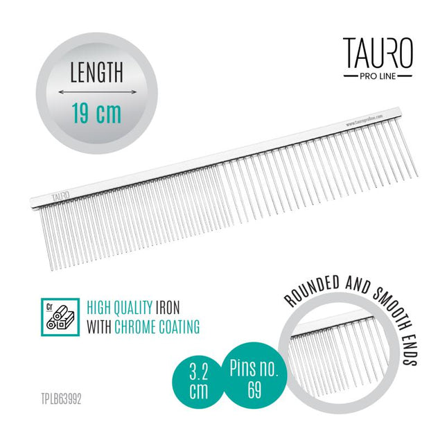 TAURO PRO LINE – Metallkamm – breite & feine Zahnung, antistatisch, verchromt & feuchtigkeitsresistent