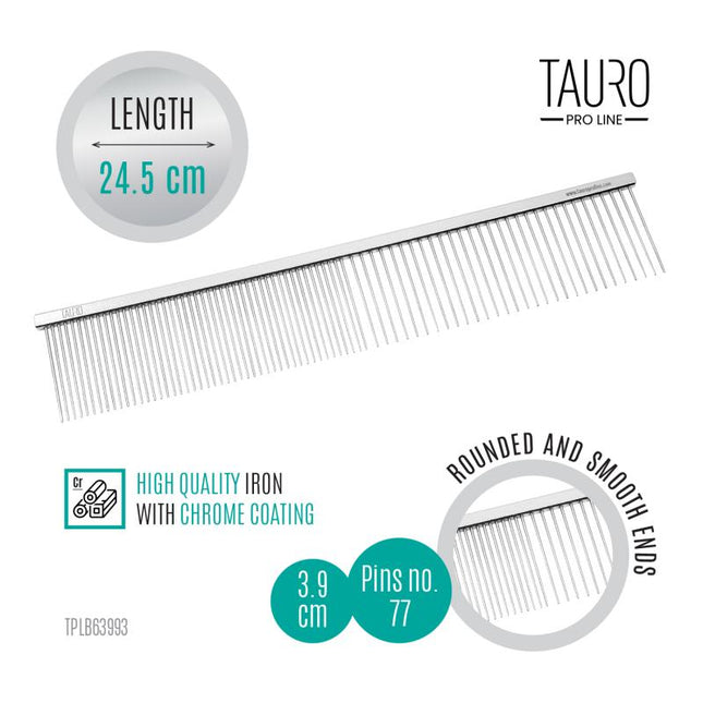TAURO PRO LINE – Metallkamm – grobe & feine Zahnung, antistatisch, verchromt & feuchtigkeitsresistent