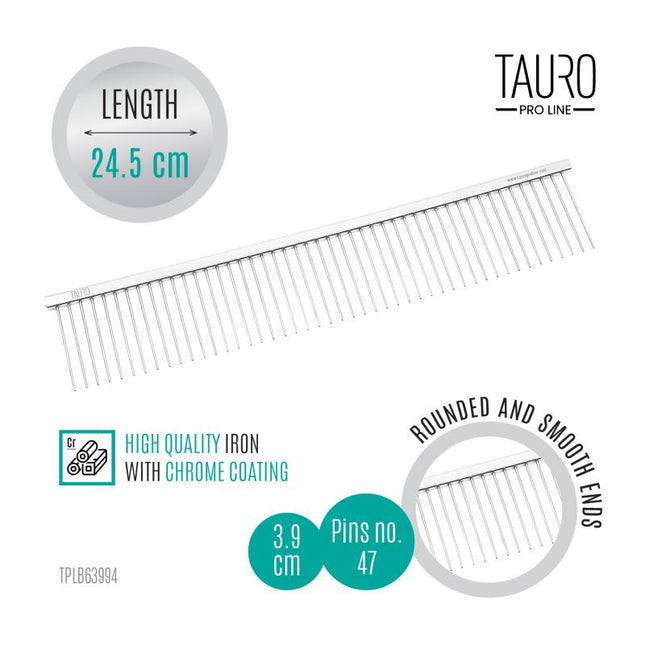 TAURO PRO LINE – Metallkamm – grobe Zahnung, antistatisch, verchromt & feuchtigkeitsresistent