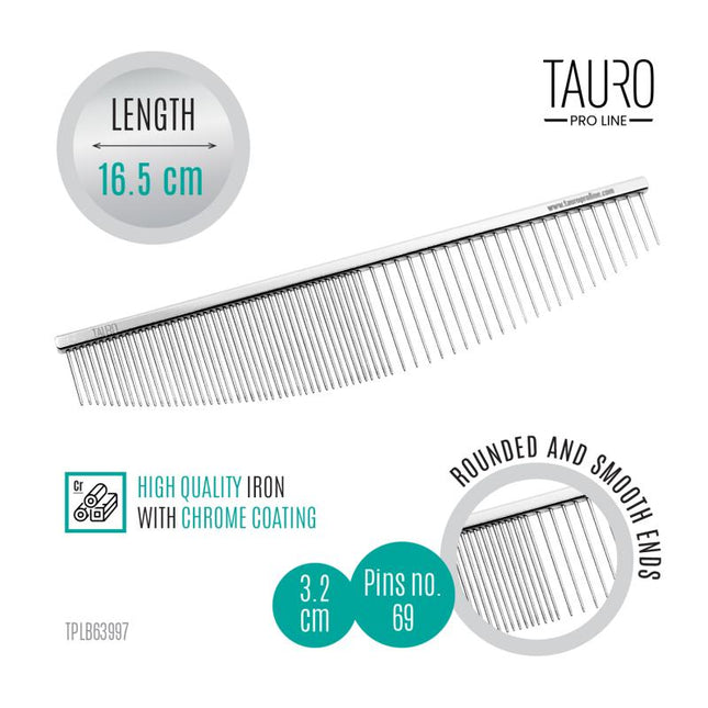 TAURO PRO LINE – Ovaler Metallkamm – breite & feine Zahnung, antistatisch, verchromt & feuchtigkeitsresistent