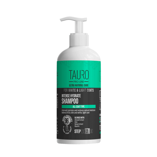 TAURO PRO LINE – Soin Ultra Naturel | Shampooing Intense Hydrate – hydratant pour chiens et chats à fourrure blanche ou claire