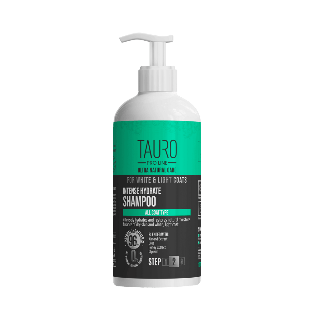 Tauro Pro Line, Ultra Natural Care, Intense Hydrate Shampoo – feuchtigkeitsspendend für Hunde & Katzen mit weißem oder hellem Fell