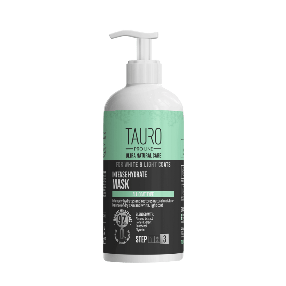Tauro Pro Line, Ultra Natural Care, Intense Hydrate Maske – feuchtigkeitsspendend für Hunde & Katzen mit weißem oder hellem Fell