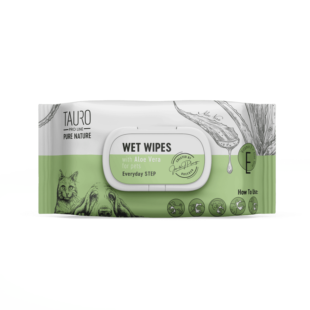 Tauro Pro Line, Pure Nature, Feuchttücher mit Aloe Vera – sanfte Reinigung für Haut & Fell von Hunden & Katzen - 40 Stück