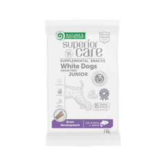 Nature's Protection, Superior Care - Getreidefreies Snack mit Lachs – Junior Hunde bis 12 Monate, alle Rassen, weißes Fell, Unterstützung der Gehirnentwicklung – 110 g