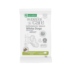 Nature's Protection, Superior Care - Getreidefreies Snack mit Weißfisch – Erwachsene Hunde, alle Rassen, weißes Fell, für hypoallergene Zahnpflege – 150 g