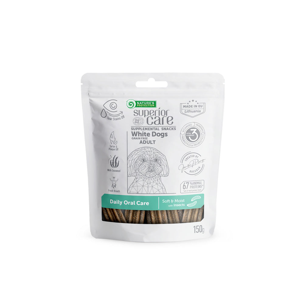 Nature's Protection, Superior Care - Getreidefreies Snack mit Insekt für tägliche Zahnpflege - Erwachsen, Alle Rassen, Weißes Fell