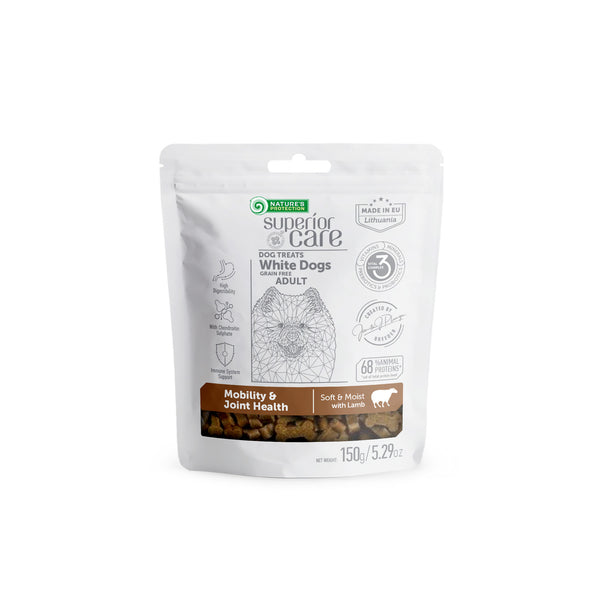 Nature's Protection, Superior Care - Getreidefreies Snack mit Lamm für Mobilität & Gelenkgesundheit - Erwachsen, Alle Rassen, Weißes Fell
