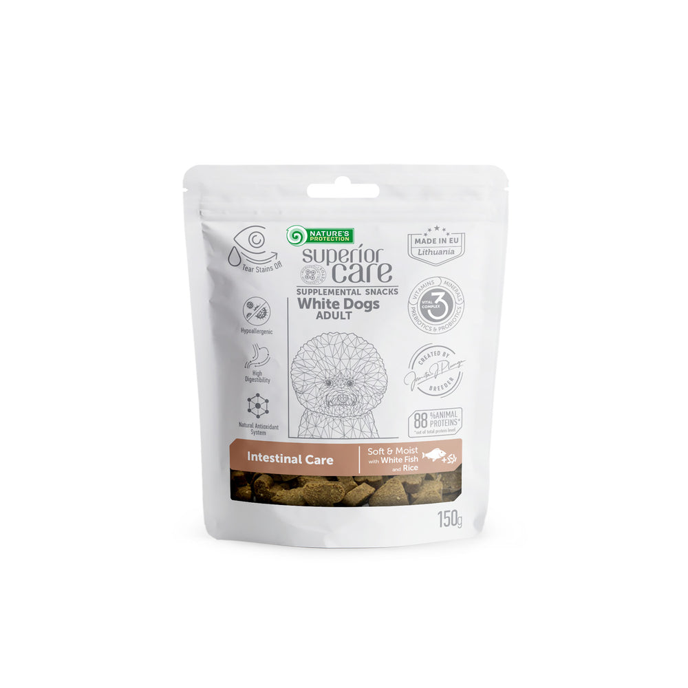 Nature's Protection, Superior Care - Friandise au poisson blanc et riz pour la santé intestinale - Adulte, Toutes races, Pelage blanc