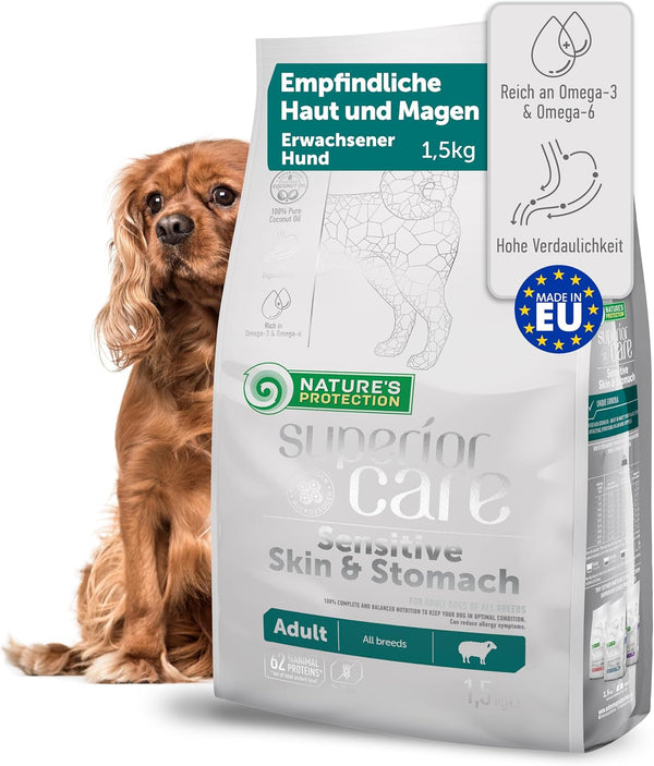 Nature's Protection, Superior Care, Sensitive Skin & Stomach - Weizenfreies Trockenfutter mit Lamm - Erwachsen, Alle Rassen, Alle Felltypen