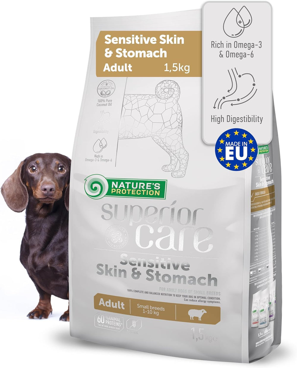 Nature's Protection, Superior Care, Sensitive Skin & Stomach - Wheat-Free Dry Food with Lamb - Adult, Small Breeds, All Coat Types