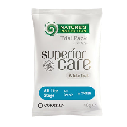 Nature's Protection, Superior Care Futterprobe - Trockenfutter mit Weißfisch für Hunde aller Rassen & Altersstufen, weißes Fell