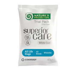 Nature's Protection, Superior Care Futterprobe - Getreidefreies Trockenfutter mit Weißfisch für Hunde aller Rassen & Altersstufen, weißes Fell