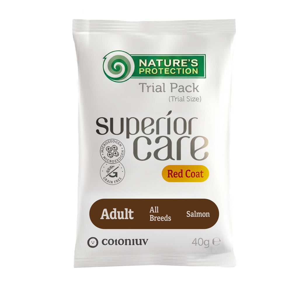 Nature's Protection, Superior Care Futterprobe - Getreidefreies Trockenfutter mit Lachs - Erwachsen, Alle Rassen, Rotes Fell