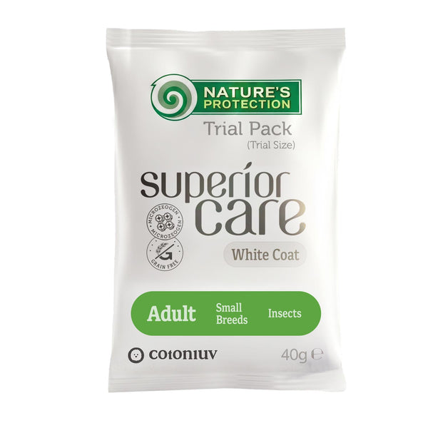 Nature's Protection, Superior Care Futterprobe - Getreidefreies Trockenfutter mit Insekt - Erwachsen, Kleine Rassen, Weißes Fell