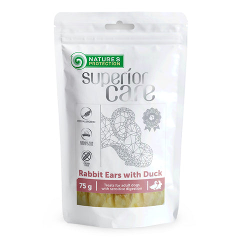 NATURES PROTECTION Superior Care Snack for White Dogs Kaninchenohren mit Ente - 75g