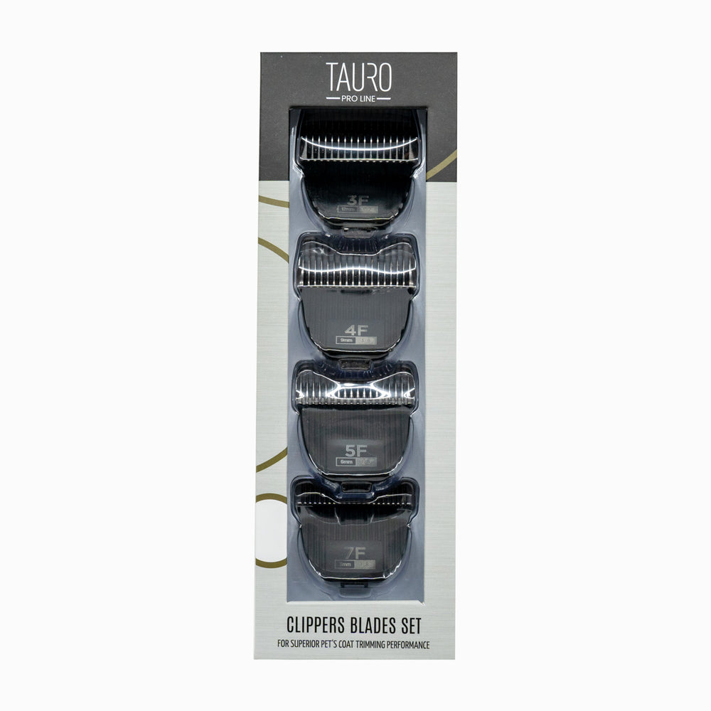 Tauro Pro Line, jeux de lames en acier inoxydable de qualité supérieure – pour tondeuses TP909, 4 longueurs, durables et doux pour la peau des animaux