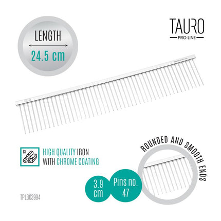 TAURO PRO LINE Comb, metallic, sparse teeth, L, 24.5 cm