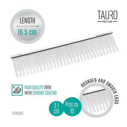 TAURO PRO LINE Comb, metallic, double teeth, M, 16.5 cm