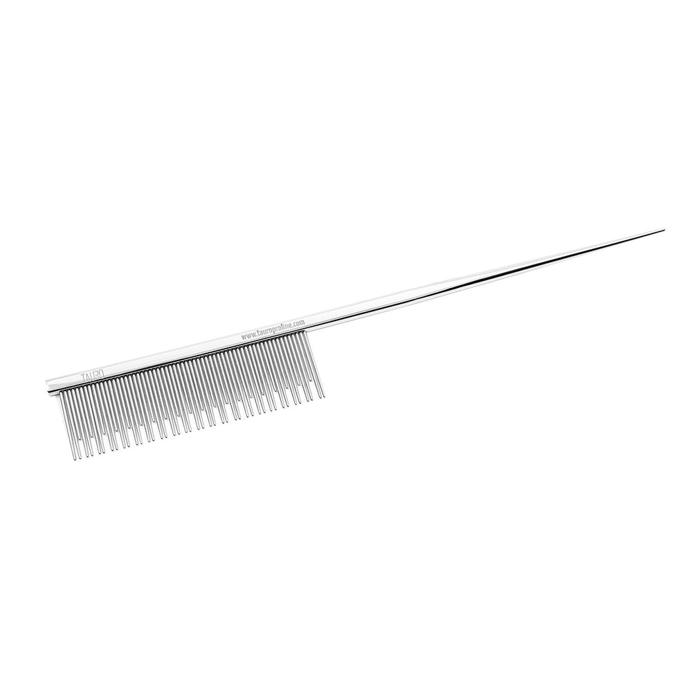 Tauro Pro Line, Metal Comb with Handle – Double-Toothed, Anti-Static, Chrome-Plated & Moisture-Resistant