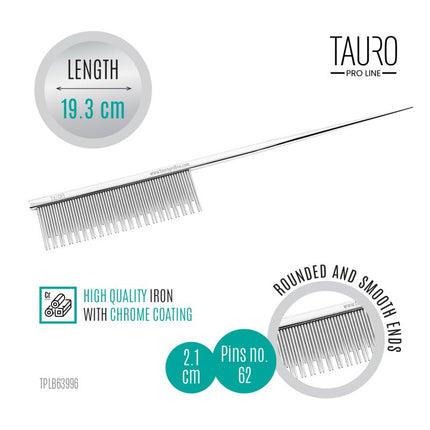 TAURO PRO LINE Comb, metallic, double teeth, with a tail, 19.3 cm