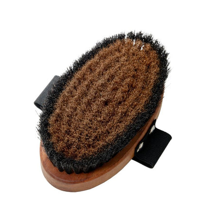 TAURO PRO LINE Massage brush, pear wood, metal and horse hair bristles, antistatic, light brown, oval shape, 13.5x7 cm