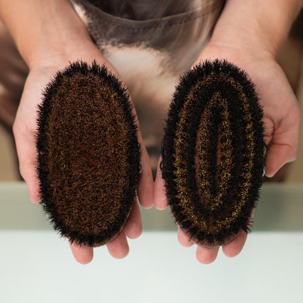 TAURO PRO LINE Massage brush, pear wood, metal and horse hair bristles, antistatic, light brown, oval shape, 13.5x7 cm