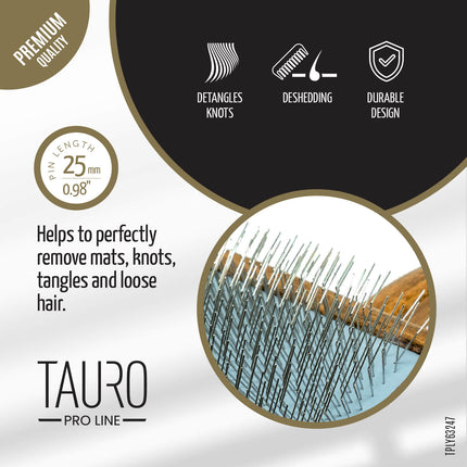 TAURO PRO LINE Brush for pets with long coat, 25 mm teeth, wooden, 27 x 10 x 2 cm