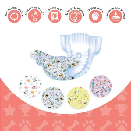 Misoko Hündinnenwindel-Set - Wiederverwendbar, Meadow-Design, 3 Stück