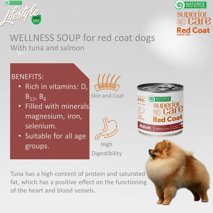 Nature's Protection, Superior Care Wellnes Soup - Nahrungsergänzungs Suppe mit Lachs & Thunfisch, ausgewachsene Hunde, alle Rassen, rotes Fell