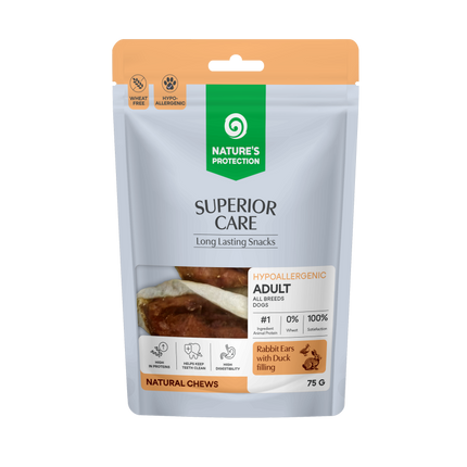 Nature's Protection Superior Care - Weizenfreier Snack mit Kaninchenohren & Entenfleisch-Füllung für ausgewachsene Hunde aller Rassen