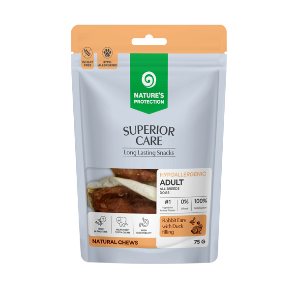 Nature's Protection Superior Care - Weizenfreier Snack mit Kaninchenohren & Entenfleisch-Füllung - Erwachsen, Alle Rassen, Alle Felltypen