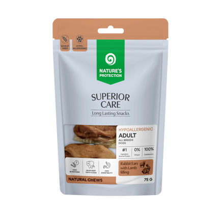 Nature's Protection Superior Care - Weizenfreier Snack mit Kaninchenohren & Lammfleisch-Füllung für ausgewachsene Hunde aller Rassen