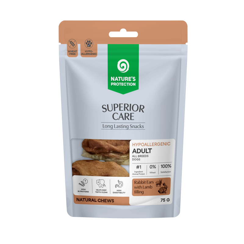 Nature's Protection Superior Care - Wheat-Free Snack with Rabbit Ears & Lamb Filling - Adult, All Breeds, All Coat Types