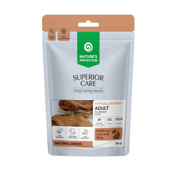 Nature's Protection Superior Care - Weizenfreier Snack mit Kaninchenohren & Lammfleisch-Füllung - Erwachsen, Alle Rassen, Alle Felltypen