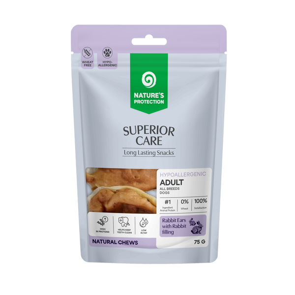 Nature's Protection Superior Care - Weizenfreier Snack mit Kaninchenohren & Kaninchenfleisch-Füllung - Erwachsen, Alle Rassen, Alle Felltypen