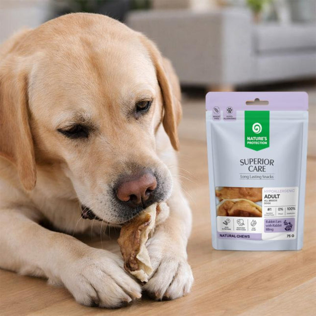 Nature's Protection Superior Care - Weizenfreier Snack mit Kaninchenohren & Kaninchenfleisch-Füllung für ausgewachsene Hunde aller Rassen