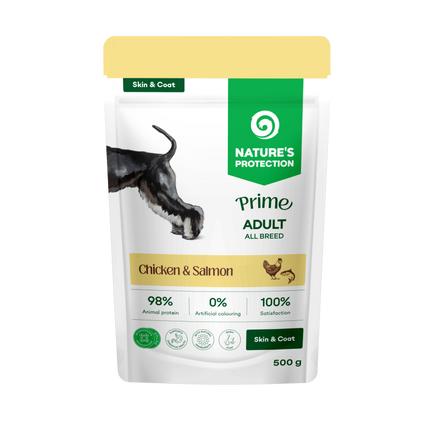 Nature's Protection, Prime Skin & Coat - Nassfutter mit Lachs & Huhn zur Unterstützung von Haut & Fell für ausgewachsene Hunde aller Rassen