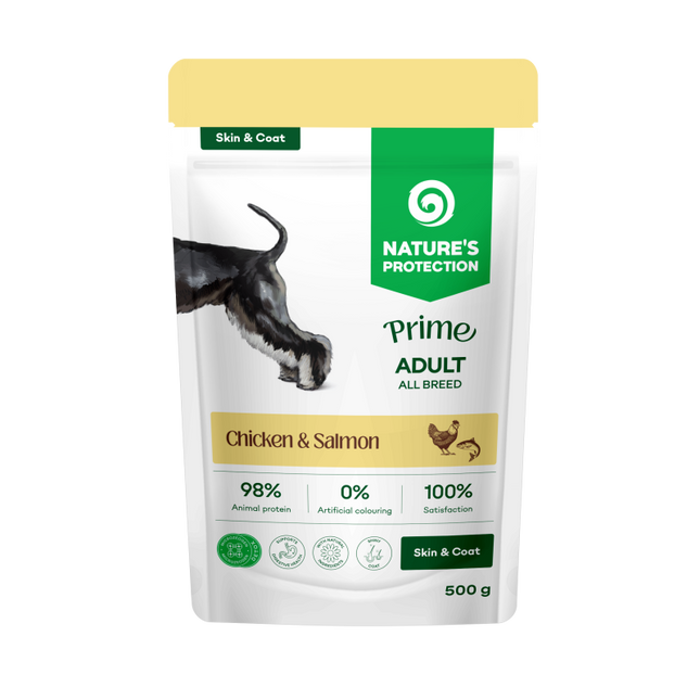 Nature's Protection, Prime Skin & Coat - Nassfutter mit Lachs & Huhn zur Unterstützung von Haut & Fell für ausgewachsene Hunde aller Rassen