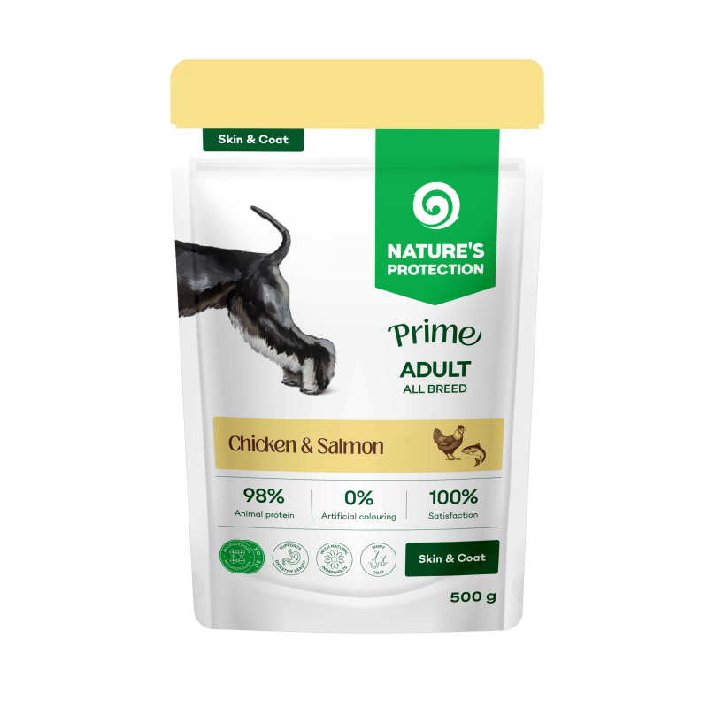 Nature's Protection, Prime Skin & Coat - Wet Food with Salmon & Chicken to Support Skin & Coat - Adult, All Breeds, All Coat Types